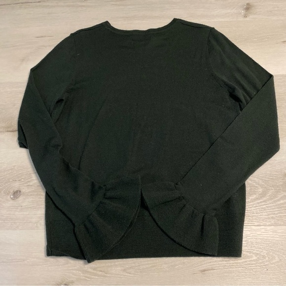 Nanette By Nanette Lepore Merino Wool Flutter Sleeve Sweater, Forest Green, Sz L - Picture 2 of 9